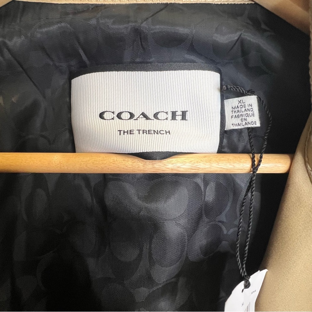 NWT Coach Core Trench Coat Men's XL Khaki CF804 Leather Trim Water Resistant - Picture 10 of 11
